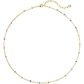 WEARON Gold Choker Necklace for Women 18K Gold Plated Dainty Bead Gene Figaro Heart Herringbone Paperclip Chain Choker Necklace Delicate Choker Jewelry Gifts for Women