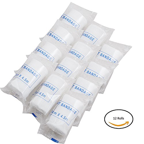 Denshine 12 Rolls Gauze Bandage Disposable Half Elastic (Stretch) Gauze Bandages 5*450cm 12 Pack