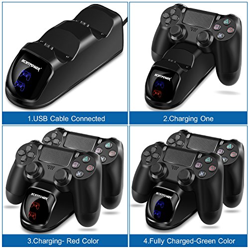 PS4 Controller Charger with USB Power Adapter, PS4 Charging Dock, Dual Charger with Charging Status Display Screen for PlayStation 4 Dualshock 4