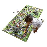 Kids Play Mat Car Rugs - Extra Long Road & Traffic Play Mat Rug - Anti Skid Thick Woven Carpet Colorful City Street Theme For Playing with Cars and Toys - Promotes Educational and Imaginative Safe Fun play