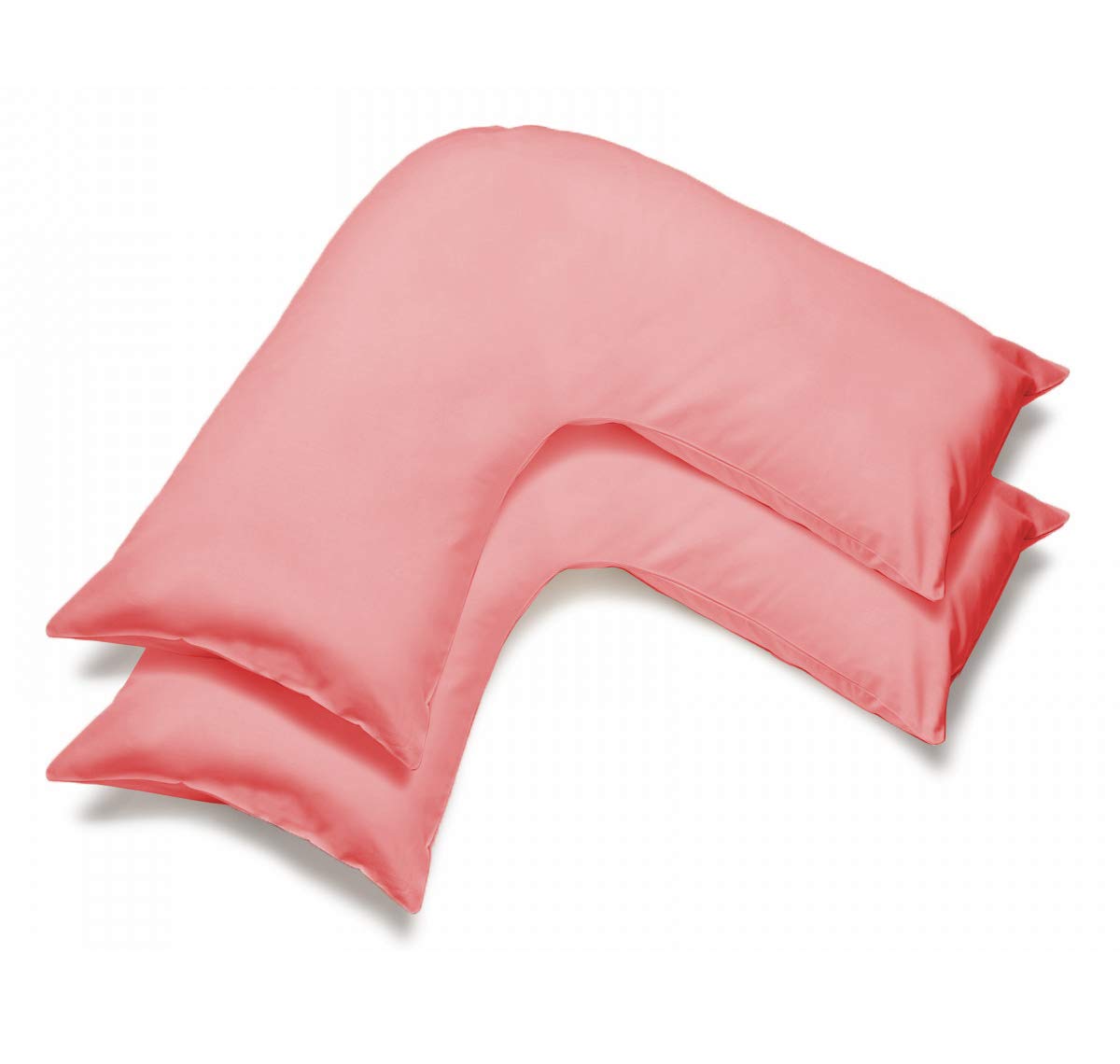 mFabrics Pack of 2 | Poly-Cotton Plain Dyed V Pillow Covers | UK V-Shaped Pillowcase Pair (Baby Pink)