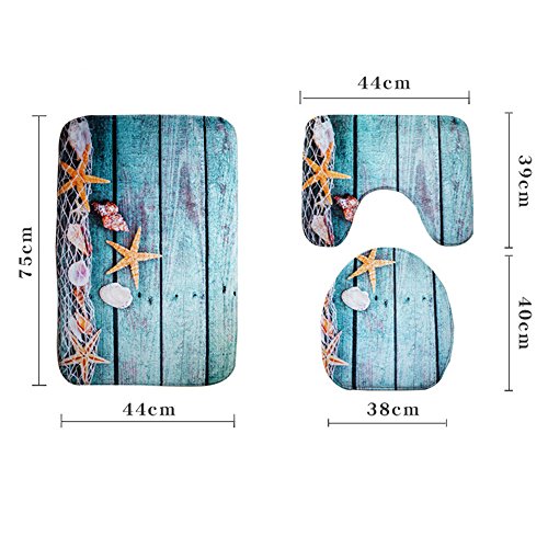 SUKEQ 3 Piece Bath Mats, Colorful Wood Grain Bathroom Carpet Rug Non Slip Bathroom Mat Set (Ocean)