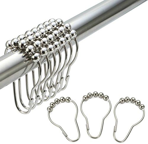 12 Piece Set Rustproof Stainless Steel Shower Curtain Rings Hooks for Bathroom Shower Rod, (12) (Stainless Steel)