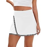 Fisoew Womens Golf Tennis Running Skorts Striped Elastic Waist Skirts Quick Dry Workout Athletic Shorts with Pockets