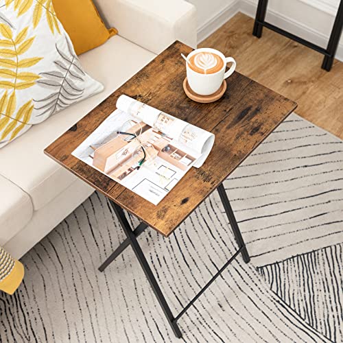 HOOBRO Folding TV Tray Table, Wooden TV Tray Table, Foldable Sofa Side Table for Small Space, Industrial Couch Snack Table for Eating Snack, Folding Laptop Table, Rustic Brown and Black EBF15BZ01
