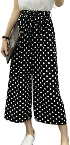 Wopop Women's Striped High Waist Wide Leg Belt Ankle Length Palazzo Pants Black2 Large