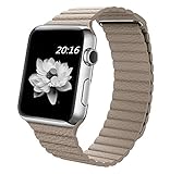 top4cus Apple Watch Band 38mm Leather Loop with Adjustable Magnetic Closure iWatch Band Replacement Bracelet Strap for Apple Watch 38mm Model Series 1 and Series 2 - Stone