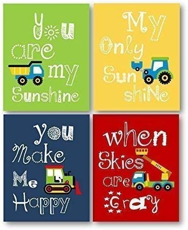 Construction Art for Kids, Construction Art for Boys, Truck Art Prints, Set of Four 4-8x10 PRINTS ONLY, Unframed. Frames or Mats are Not Included. (NOT CANVAS)