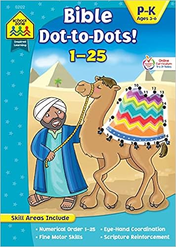school zone bible dot to dots numbers 1 25 workbook ages 3 to 6 preschool to kindergarten christian scripture old new testament connect the dots and more inspired learning workbook school zone