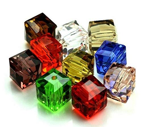 Perlin - Glass beads crystal beads colourful mix set 4 mm 6 mm 8 mm cube Bohemian Czech glass cut beads pearl with hole for threading (6 mm x 6 mm 60 pieces)