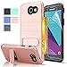 Galaxy J3 Emerge/Amp Prime 2/Express Prime 2/J3 Prime Case with HD Screen Protector,AnoKe[Card Slots Holder][Wallet] Kickstand Plastic TPU Hybrid Case for Samsung Galaxy J3 2017 KC1 Rose Gold