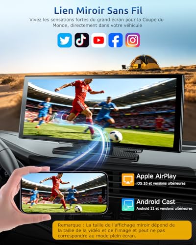 ESSGOO CarPlay Voiture, Supporte CarPlay sans Fil et Android Auto, Écran Tactile IPS 11,3 Pouces, Caméra Avant 4K et Caméra de Recul 1080P, Bluetooth 5.3, GPS, FM, AUX, Mirror Link
