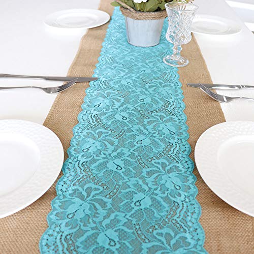 ARKSU Turquoise Burlap Table Runner,12 by 72 inch No-fray Jute Hessian Vintage Rustic Natural Wedding Christmas Country OutdoorÂ Decor