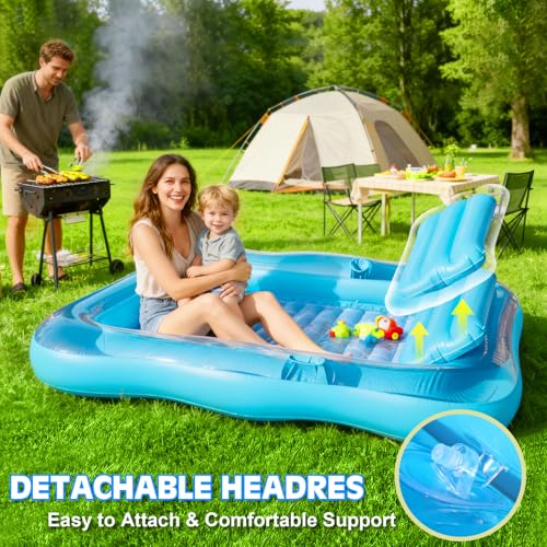 Shinepool Inflatable Tanning Pool Lounger, 71"x48" Tanning Bed Pool Floats w/Pillow & Cup Holders, Thicken Sutan Lounge Float for Adults, Blow Up Sunbathing Floatie Raft for Backyard Lake Water Party