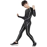 Tesuwel 2/3/4 Pcs Boys Girls Base Layer Athletic Compression Leggings and Shirts Thermal Underwear Set Running Pants Tights