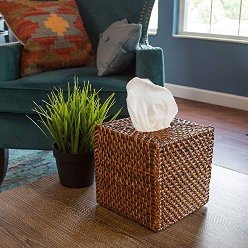 MadeTerra Woven Rattan Square Tissue Box Holder for Kitchen Bathroom, Car, Honey Brown - Image 5