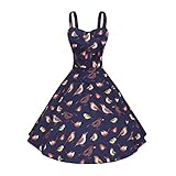 Minifaceminigirl Women's Elegant 1950s Vintage Bird Print Rockabilly Swing Dress