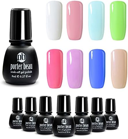 Porter Beau Mixed 8 Different Colors Soak Off UV Led Lamp Gel Nail Polish Set Fall 2016 Harmless Resin Formaldehyde Free Lacquer Nail Art Blue Pink Red 8x8ml