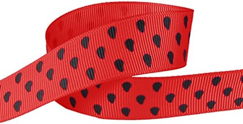HipGirl Boutique 5yd 7/8" Summer Watermelon Seeds Printed Grosgrain Ribbon, Red