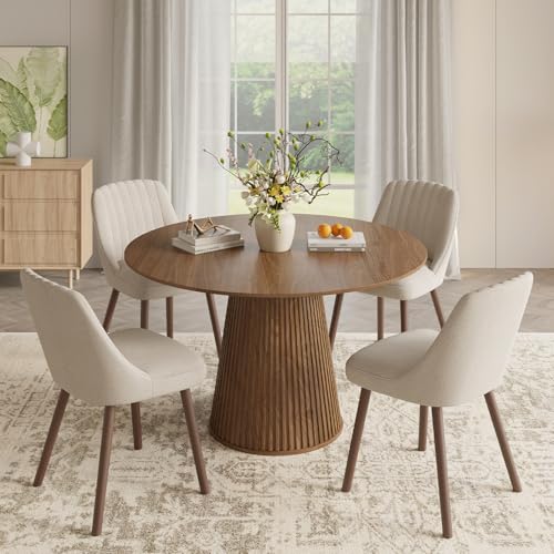 MALOL UPHOLSTERED DINING CHAIRS SET OF 4, MODERN FABRIC KITCHEN CHAIRS WITH BACK, WOOD LEGS FOR KITCHEN DINING ROOM RESTAURANT, CAMEL