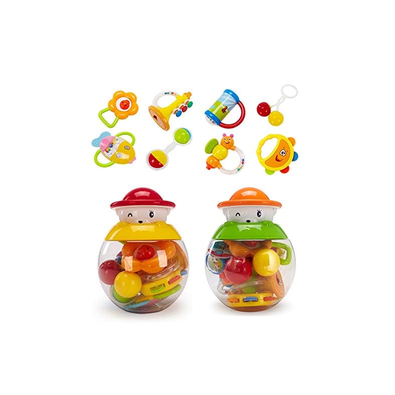 GOODWAY Rattle and Teether Baby Toys,3-6 Month Old Toys for Babies,8 pcs,Grab, Shaker and Spin Rattle Toy,Sensory and…