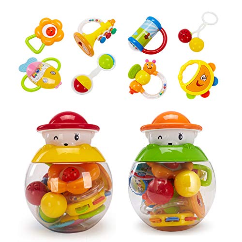 GOODWAY Rattle and Teether Baby Toys,3-6 Month Old Toys for Babies,8 pcs,Grab, Shaker and Spin Rattle Toy,Sensory and…