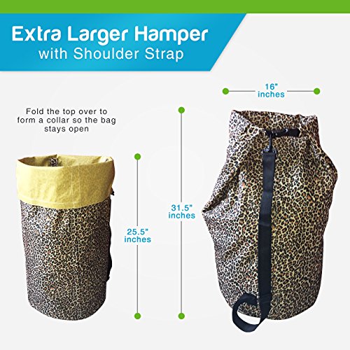 Extra Large Laundry Hamper - Leopard Print, Durable Waterproof Dirty Clothes Basket | Shoulder Strap For Easy Carrying | Folds Flat for Storage | Special New Year Pricing! - Thumbnail 6