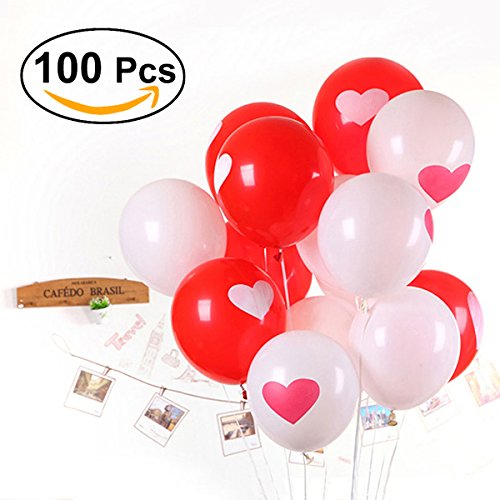 NUOLUX 100pcs Round Latex Propose Balloons Love Heart Printed 2.8g Balloon for Wedding Party Decoration (Red with White Heart) NUOLUX 100pcs Round Latex Propose Balloons Love Heart Printed 2.8g Balloon for Wedding Party Decoration (Red with White Heart)