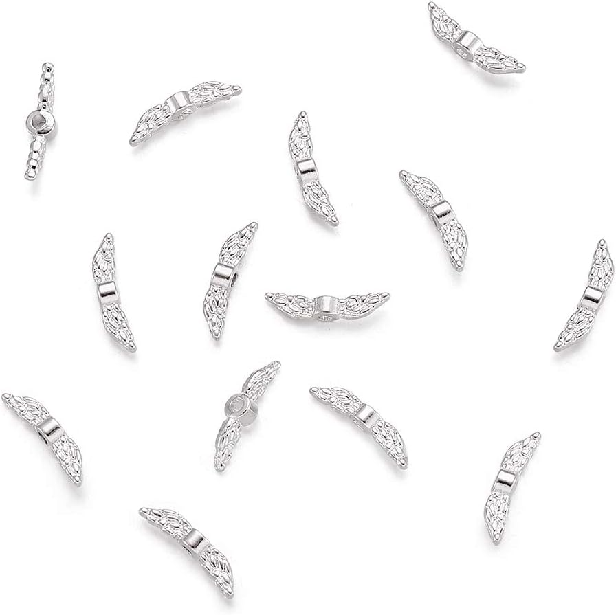 MegaPet 400pcs Angel Wing Spacer Beads Antique Silver Fairy Beads Charms 12x3mm for Jewelry Making Findings Lead Free&Nickel Free&CadmiumFree