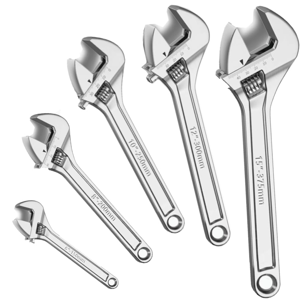 Satargo Adjustable Spanner Set, Heavy Duty Steel Wrench Set, 6" to 15", 5-Piece Set