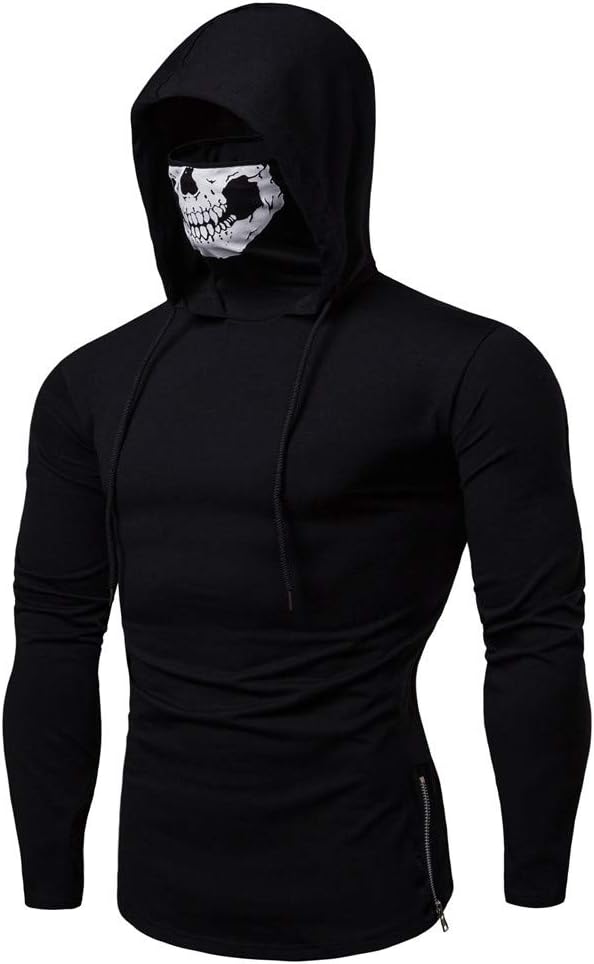 Realdo Mens Hoodie, Mens Skull Pullover Casual Solid Zip Long Sleeve Hooded Sweatshirt Tops