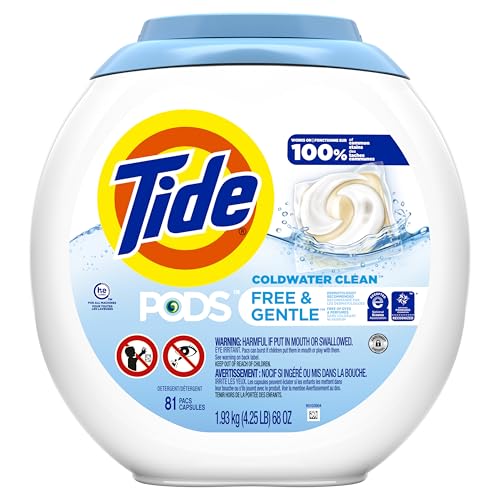 TIDE PODS FREE & GENTLE LAUNDRY DETERGENT SOAP PACS, 81 COUNT, TIDE PODS LAUNDRY DETERGENT