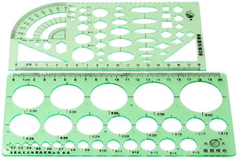 Wode Shop 2PCS Technical Drawing Template, Plastic Green Furniture Template Geometric Rulers for Building Formwork, Measuring Templates