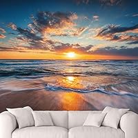 Wall Mural Beach and Blue Sea View Removable Self-Adhesive Wallpaper Wall Decoration for Bedroom Living Room - 66x96 inches