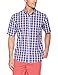 Amazon Essentials Men's Regular-Fit Short-Sleeve Poplin Shirt, Blue/Red/Plaid, Medium