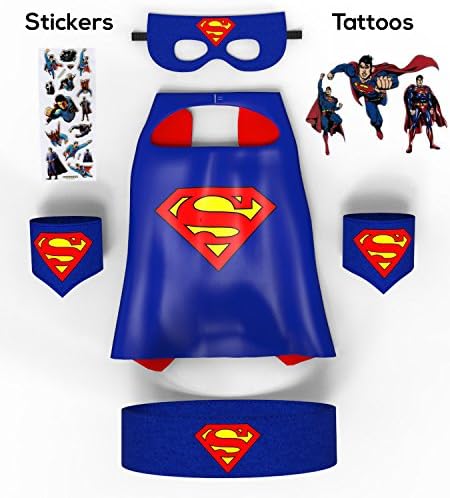 PREMIAX Child Superman Cape Costume Set by Includes Cape Mask Belt Wristbands Stickers and Tattoos