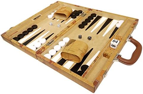 New! - 15-inch Luxurious Map Backgammon Set - Brown Board