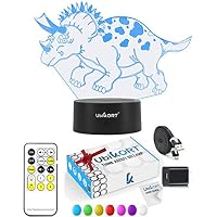 UbiKORT Dinosaur Night Light for Kids, 3D Dinosaur lamp for Bedroom Decor and Great Birthday Gift, 3D LED Illusion Lamp with 7 Colors Mode Smart Switch, Remote Control, USB Charger (Baby Triceratops)