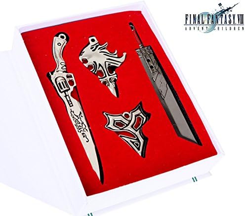Yongxin Market 4pcs Final Fantasy VII Claud Strife Weapon Blade Model Metal Necklace Keychain Set
