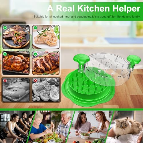 Large Chicken Shredder with Brush and Fork, Visible Meat Shredder Machine, Strong Non-Slip Strip, Ergonomic Handle, BPA Free, Suitable for Pork, Beef and Chicken (Green)