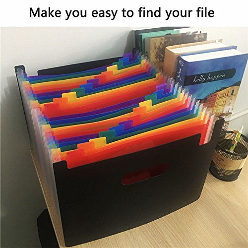 Multi Colored Expanding File Folders - SummerZee 24 Pockets A4 Accordion Document Organizer High Capacity Portable Plastic Desktop Vertical File Folder Holder