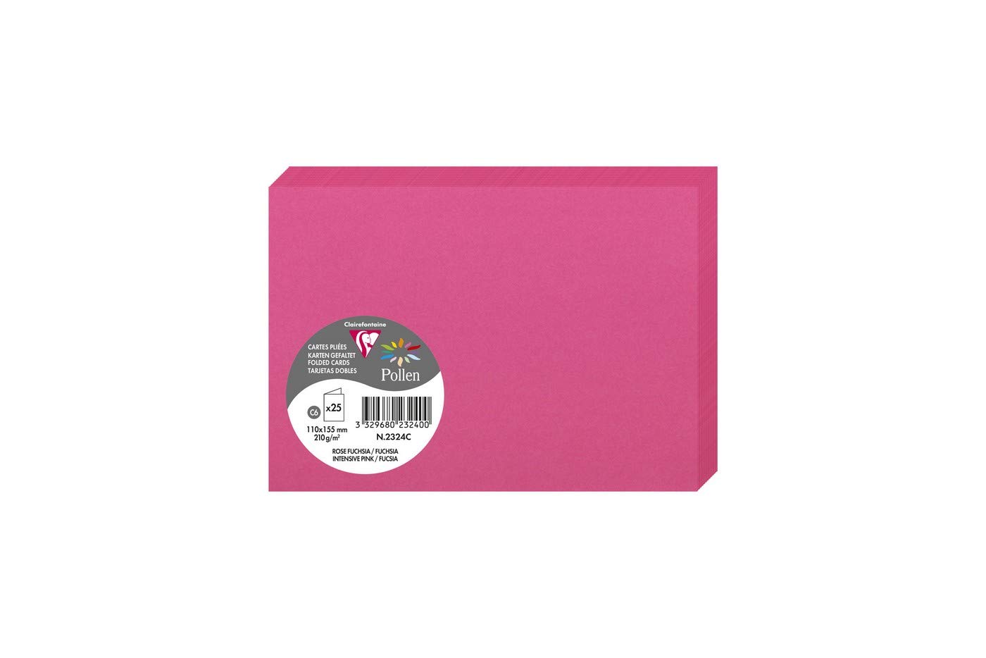 Clairefontaine 2324C Pack of 25 Double Cards Format C6 11x15,5cm 210gsm Intensive Pink Invitation Correspondence Cards Pollen Range - Premium Smooth Paper — image 1