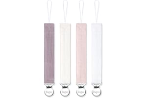 SUGEE Pacifier Clip for Baby Boy and Girl - Linen Soft Fabric Pacifier Hold with Clip for Binky, Leash Soothie Holder Unisex 4 Pack (Pink）