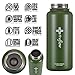 The Flow Insulated Water Bottle Large 32oz Stainless Steel Vacuum Flask With Wide Mouth Straw Lid, Coffee Flip Lid and Carabiner, Double Wall Sports Travel Tumbler (Olive Green, 1L)