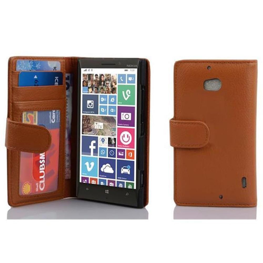 cadorabo Book Case works with Nokia Lumia 929/930 in COGNAC BROWN - with Magnetic Closure and 3 Card Slots - Wallet Etui Cover Pouch PU Leather Flip
