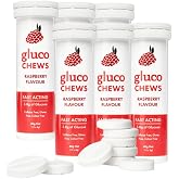 Fast Acting Glucose Tablets, Glucochews Raspberry, 60 Count (10 tablets per Tube, 6 Pocket-Sized Tubes), Boosts Energy, Supports Blood Sugar, Gluten-Free, Caffeine-Free, Colouring-Free