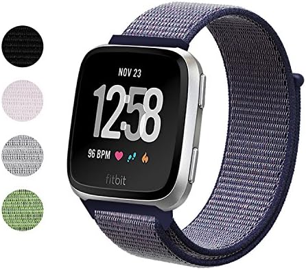 iMoway Fitbit Versa Bands for Women and Men, Nylon Sport Replacement Bracelet Straps Loop Band with Velcro Accessories for Fitbit Versa Fitness Smart Watch (Navy Blue)