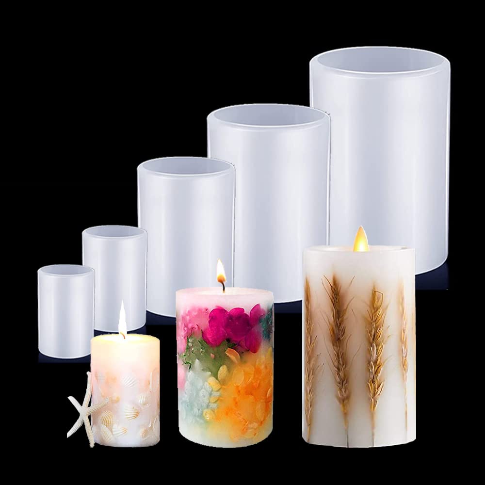 WOOLUCK Pack of 5 Silicone Candle Moulds, Cylinder Candle Mould, Resin Casting Mould, DIY Resin Casting Candle Making Mould for Scented Candles, Soaps