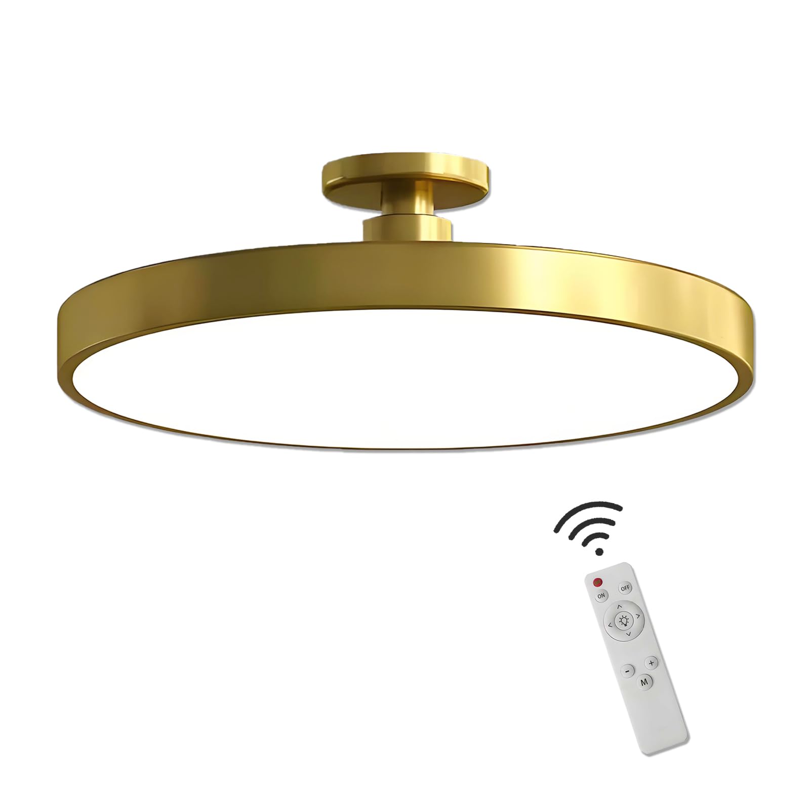 ZRBBRE Dimmable LED Ceiling Light with Remote Control,Minimalist Flush Mount Ceiling Lamp, Living Room Bedroom and Kitchen Ceiling Light Fixture (Gold, 30CM 18W)