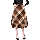 IDEALSANXUN Plaid Skirts for Womens Fall Winter High Waist Aline Pleated Midi Skirts